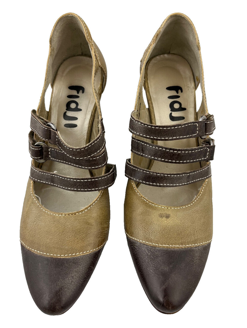 Fidji Portugal Leather Mary Jane Heels 36 US 6 Brown Taupe Multi Strap Shoes